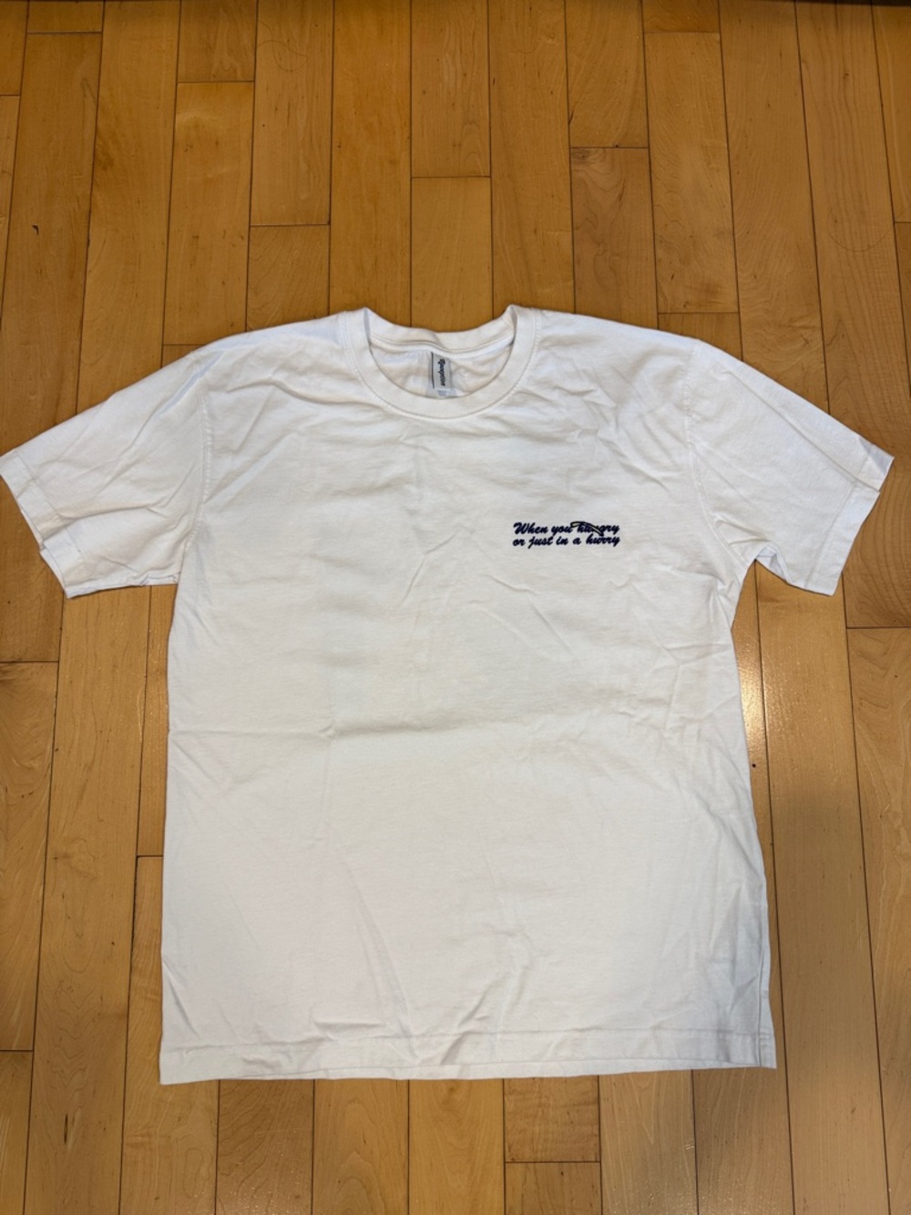 Men’s White Short-Sleeve Redemption Crewneck T-Shirt with Navy Chest Script
